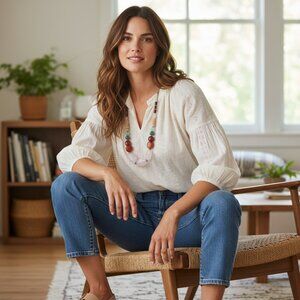 J. Jill Beaded Necklace Red Agate Rose Quartz Adjustable Boho Artisan Coastal